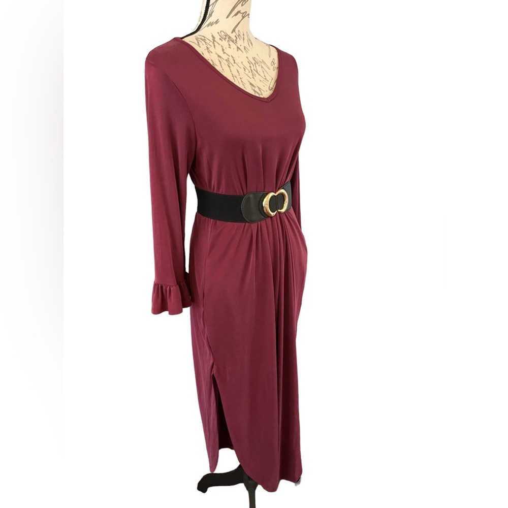 NWT Jodifl Burgundy Long sleeves Dress Boutique Size Small Pockets Midi Casual - Picture 5 of 15
